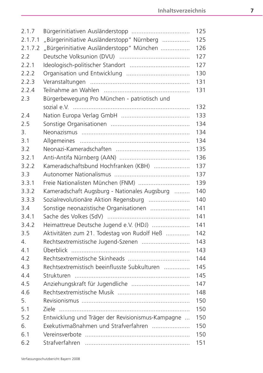 Seite 7 des Verfassungsschutzbericht 2008 Bayern