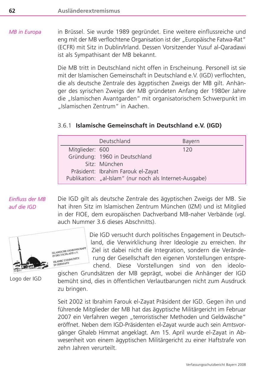 Seite 62 des Verfassungsschutzbericht 2008 Bayern
