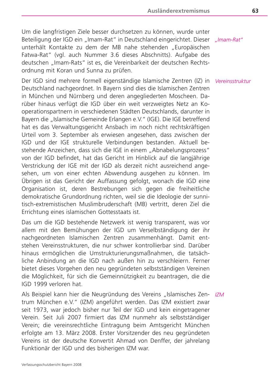 Seite 63 des Verfassungsschutzbericht 2008 Bayern