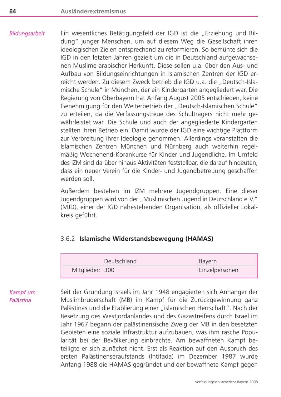 Seite 64 des Verfassungsschutzbericht 2008 Bayern