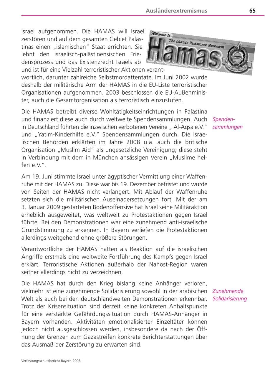 Seite 65 des Verfassungsschutzbericht 2008 Bayern