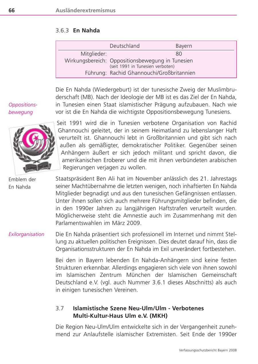 Seite 66 des Verfassungsschutzbericht 2008 Bayern