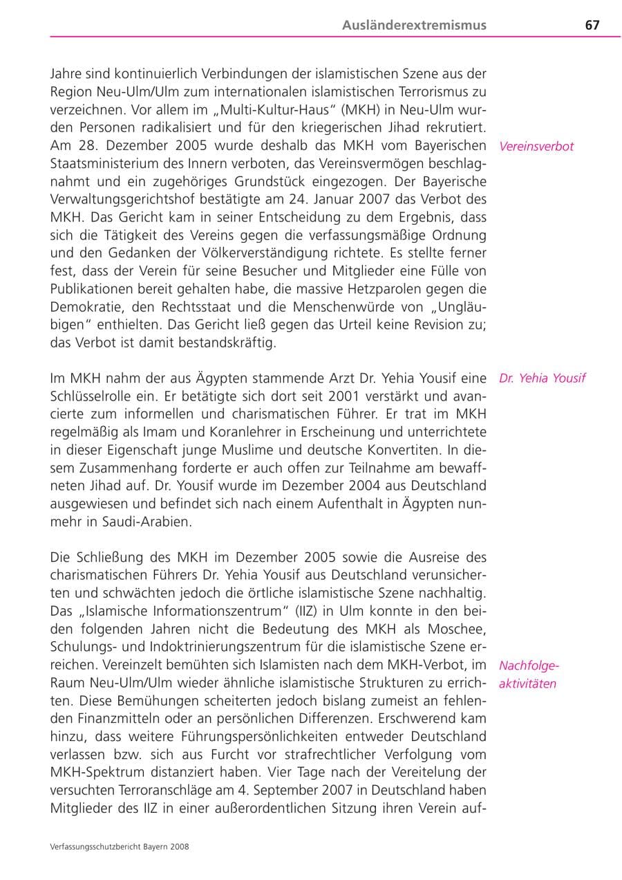 Seite 67 des Verfassungsschutzbericht 2008 Bayern