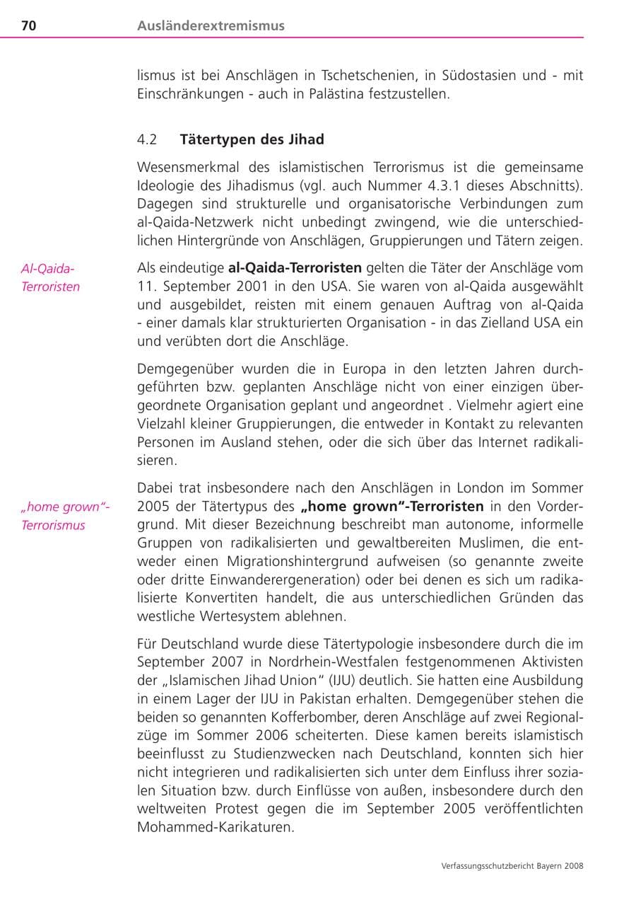 Seite 70 des Verfassungsschutzbericht 2008 Bayern