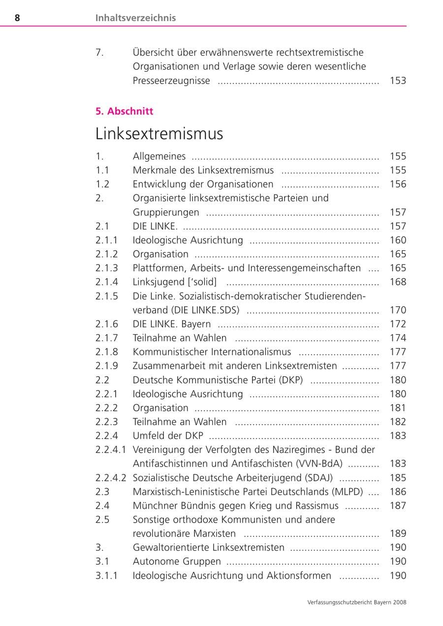 Seite 8 des Verfassungsschutzbericht 2008 Bayern