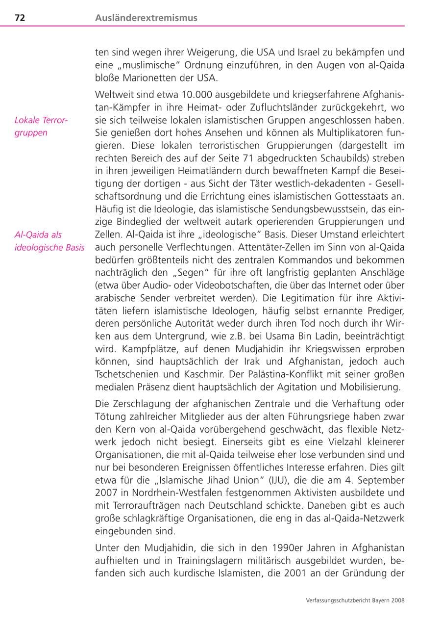 Seite 72 des Verfassungsschutzbericht 2008 Bayern
