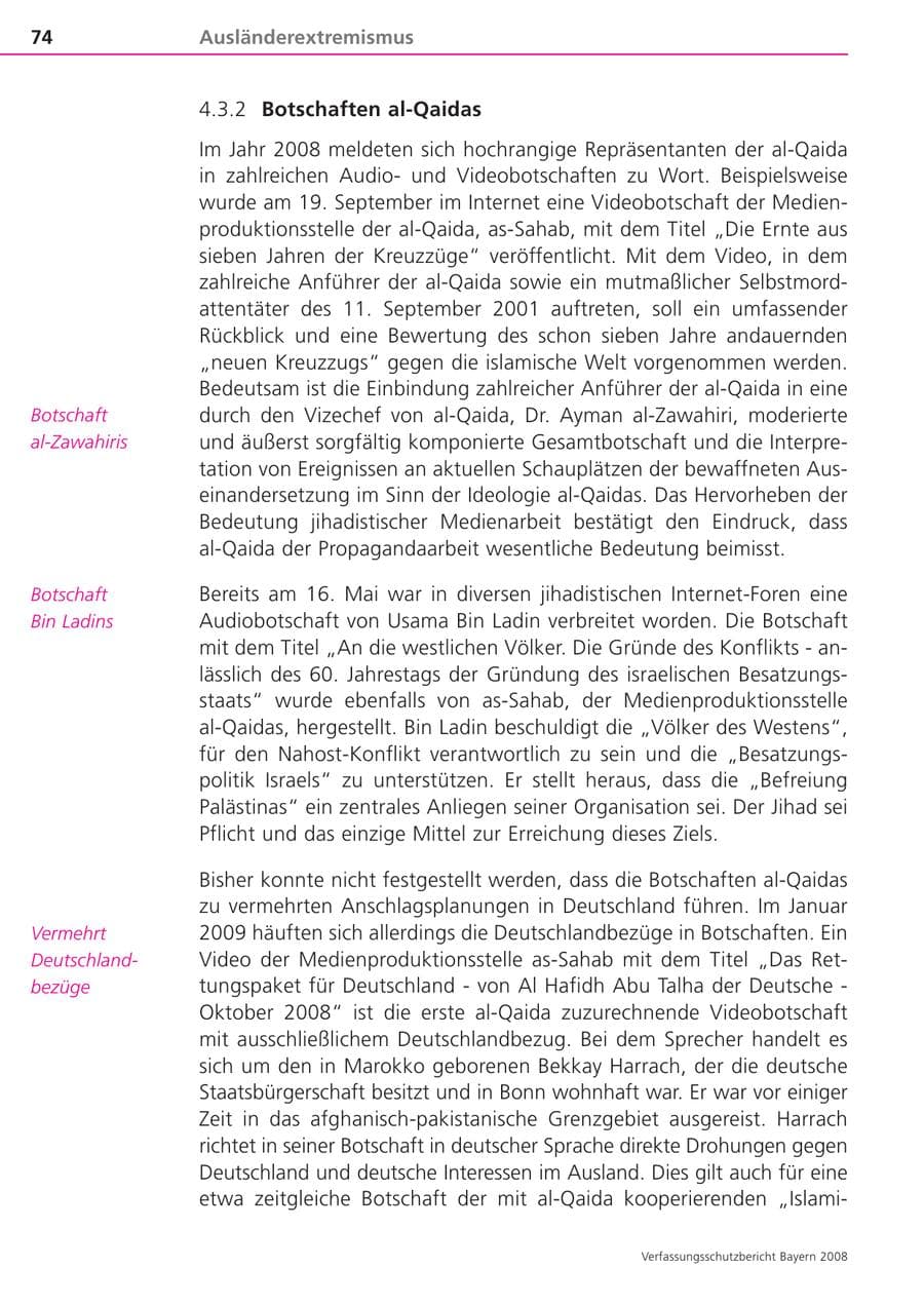 Seite 74 des Verfassungsschutzbericht 2008 Bayern