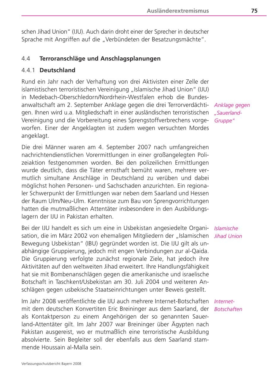 Seite 75 des Verfassungsschutzbericht 2008 Bayern