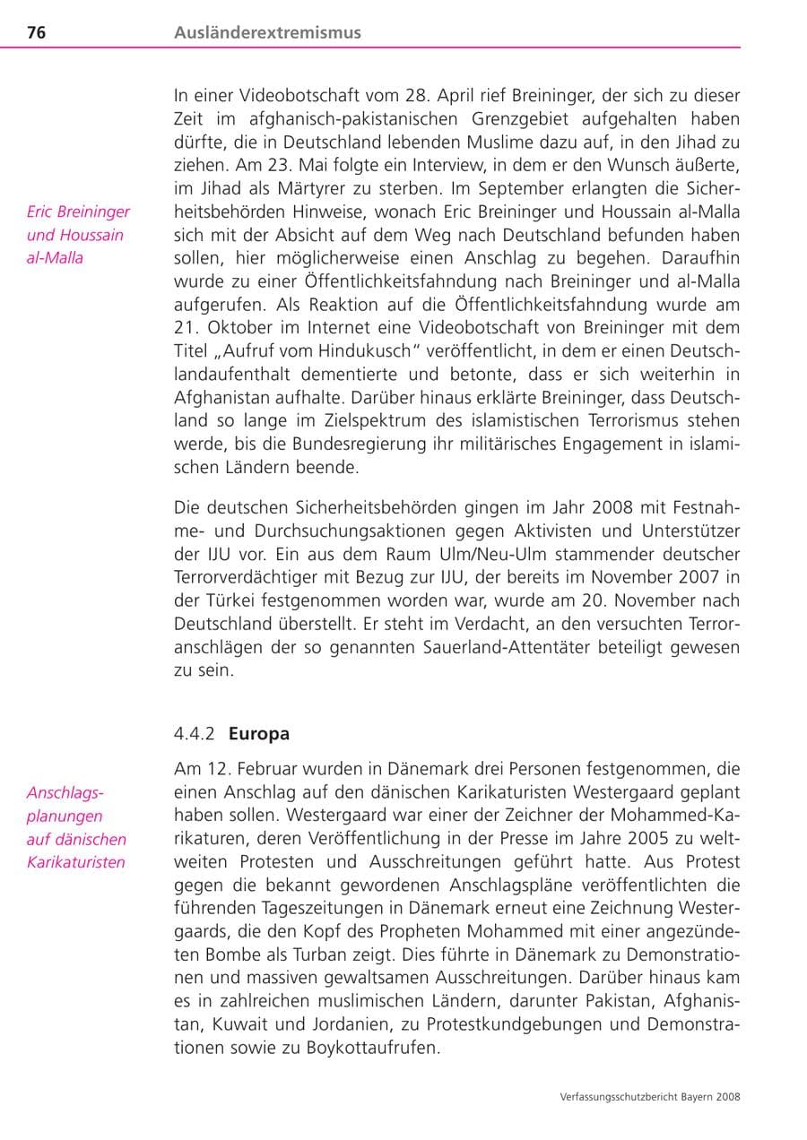 Seite 76 des Verfassungsschutzbericht 2008 Bayern