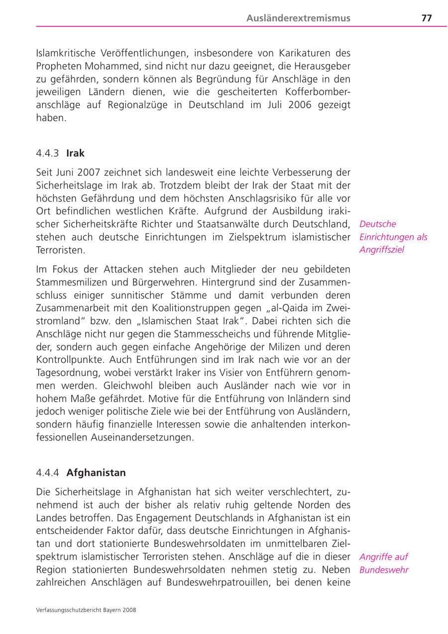 Seite 77 des Verfassungsschutzbericht 2008 Bayern