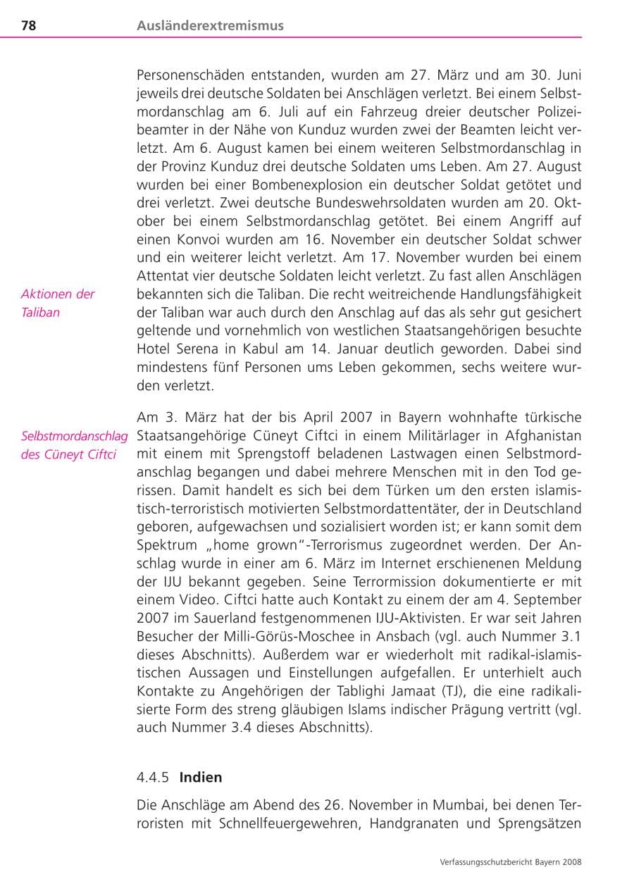 Seite 78 des Verfassungsschutzbericht 2008 Bayern
