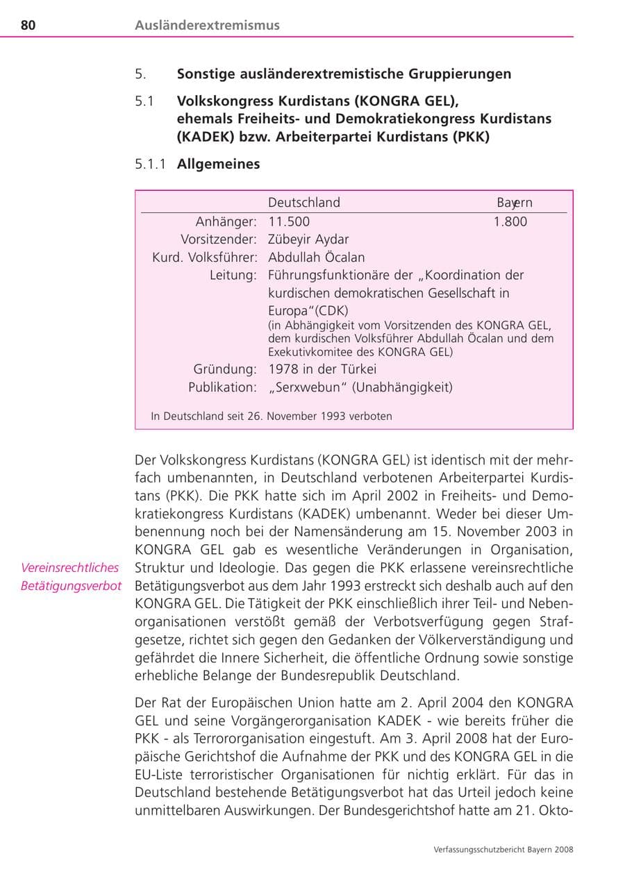 Seite 80 des Verfassungsschutzbericht 2008 Bayern