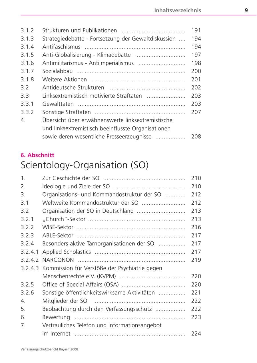 Seite 9 des Verfassungsschutzbericht 2008 Bayern