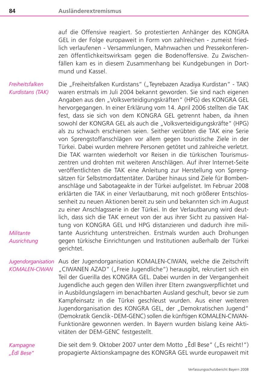 Seite 84 des Verfassungsschutzbericht 2008 Bayern
