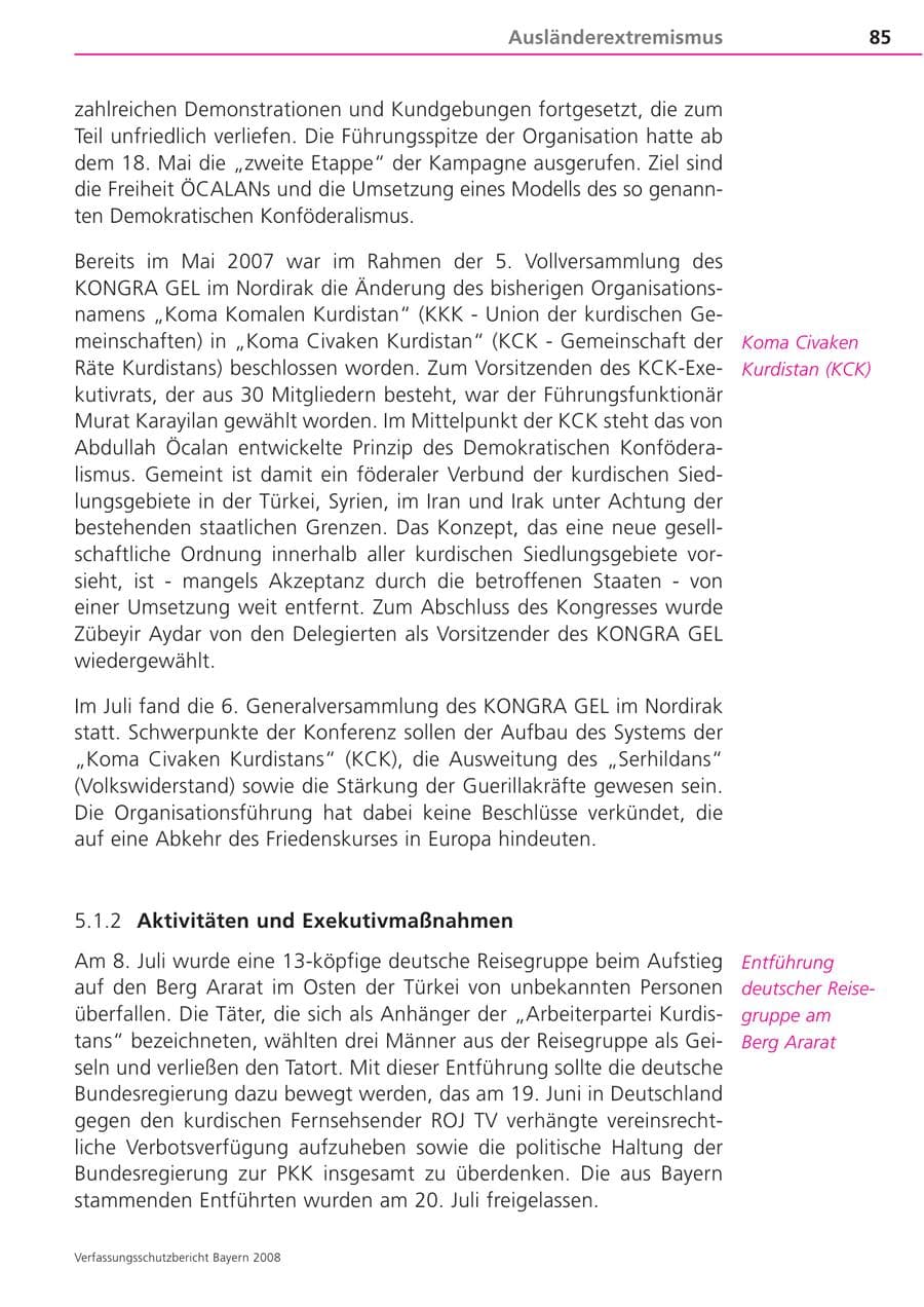 Seite 85 des Verfassungsschutzbericht 2008 Bayern