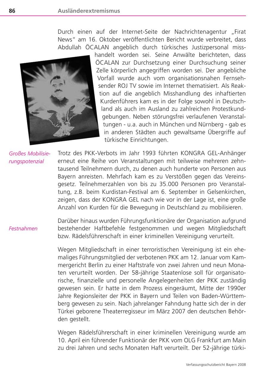 Seite 86 des Verfassungsschutzbericht 2008 Bayern
