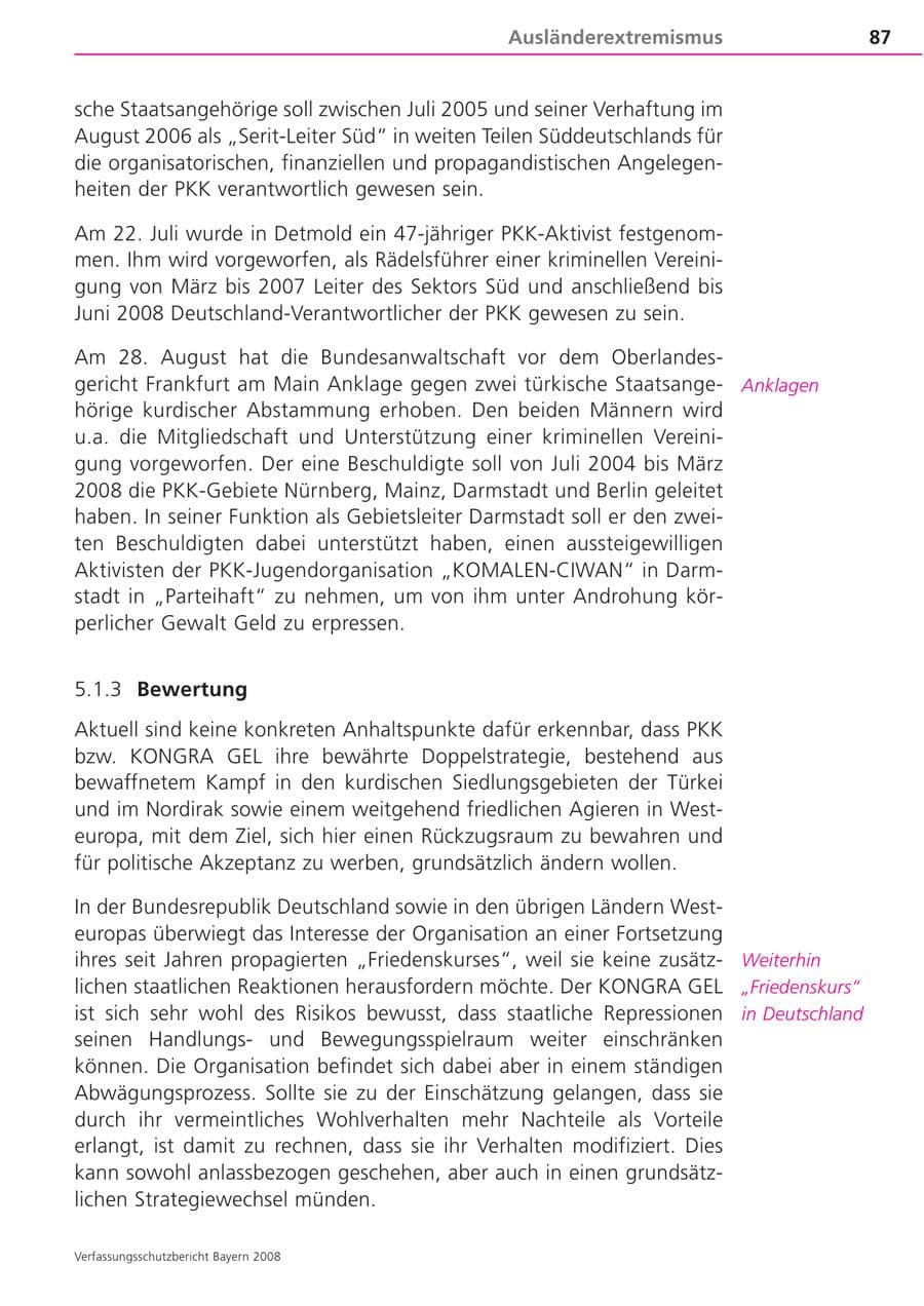 Seite 87 des Verfassungsschutzbericht 2008 Bayern