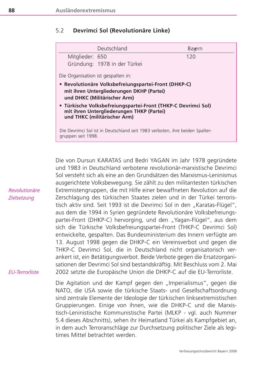 Seite 88 des Verfassungsschutzbericht 2008 Bayern