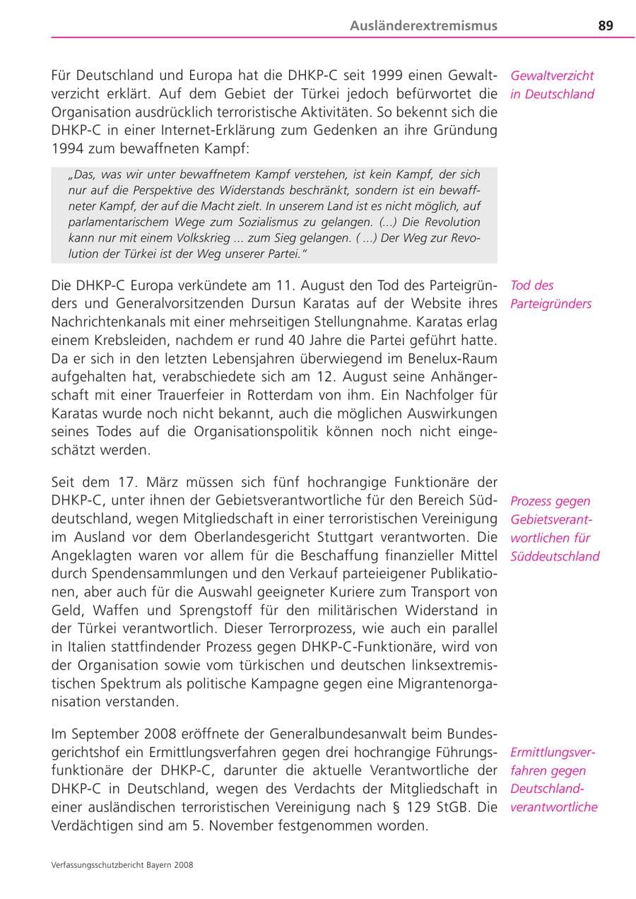 Seite 89 des Verfassungsschutzbericht 2008 Bayern
