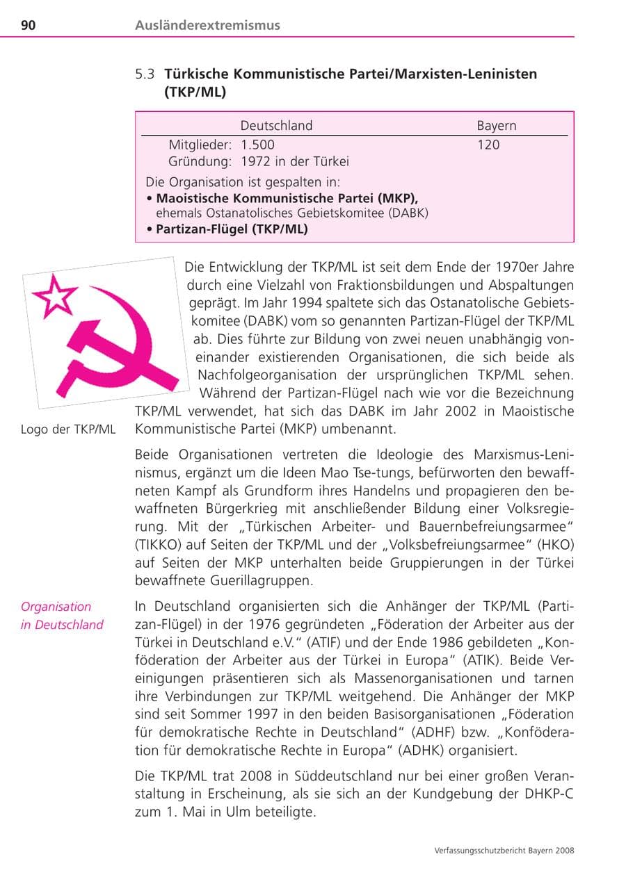 Seite 90 des Verfassungsschutzbericht 2008 Bayern