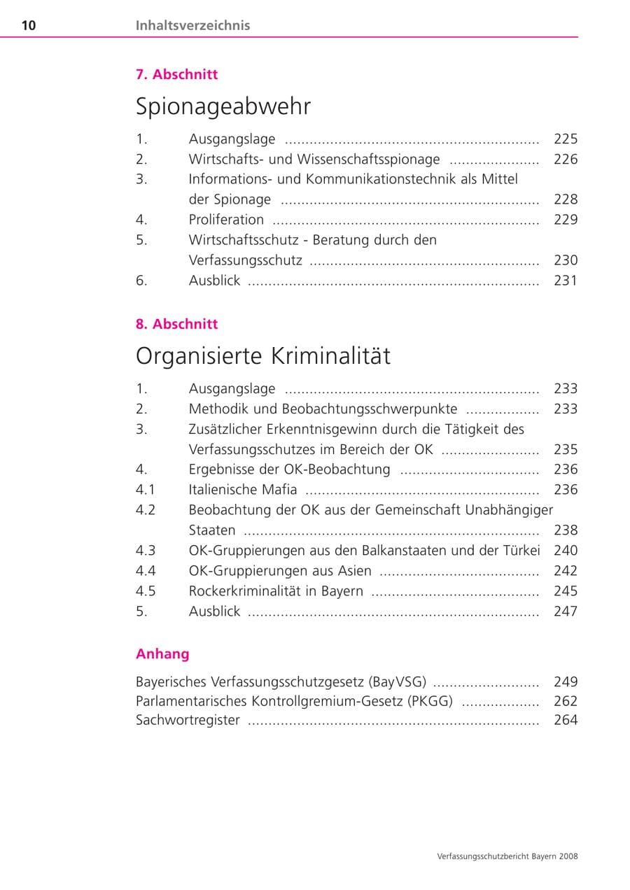 Seite 10 des Verfassungsschutzbericht 2008 Bayern
