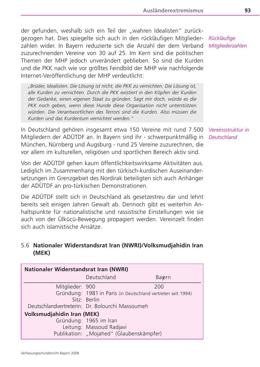 Seite 93 des Verfassungsschutzbericht 2008 Bayern
