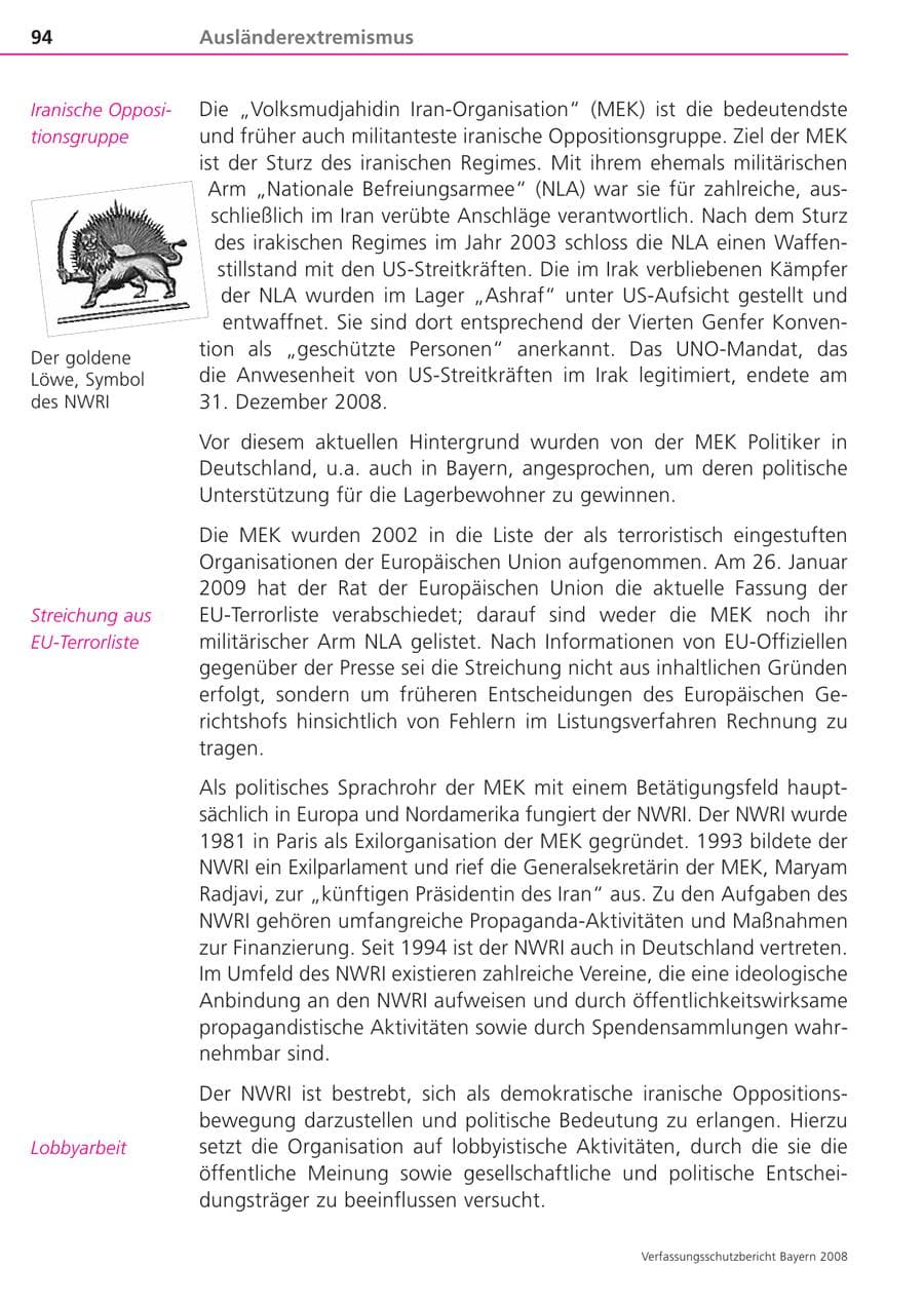 Seite 94 des Verfassungsschutzbericht 2008 Bayern