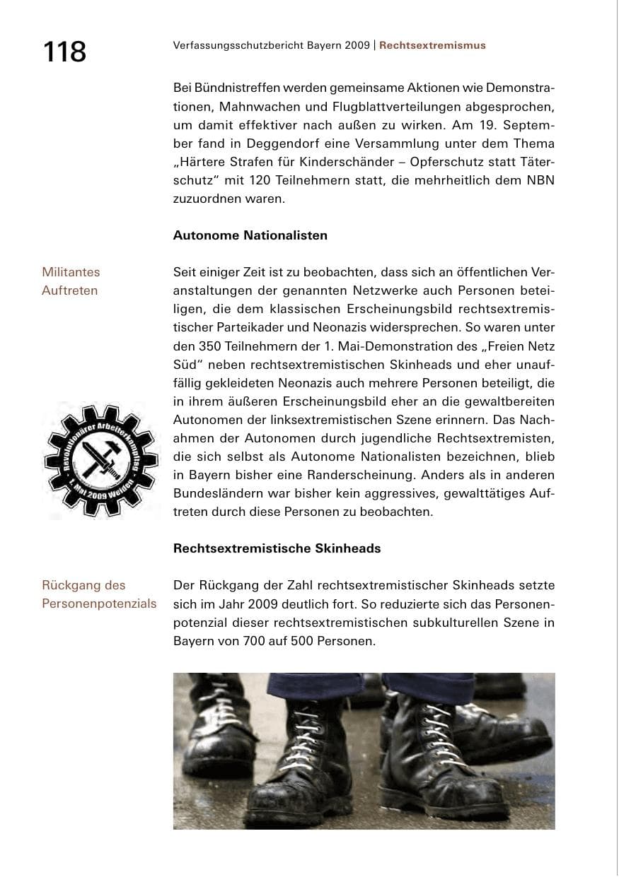 Seite 120 des Verfassungsschutzbericht 2009 Bayern