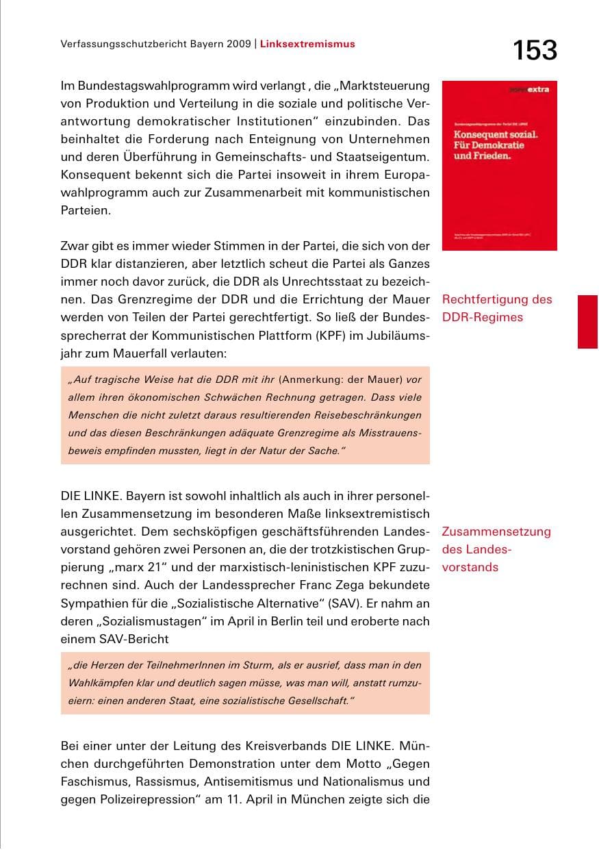 Seite 155 des Verfassungsschutzbericht 2009 Bayern