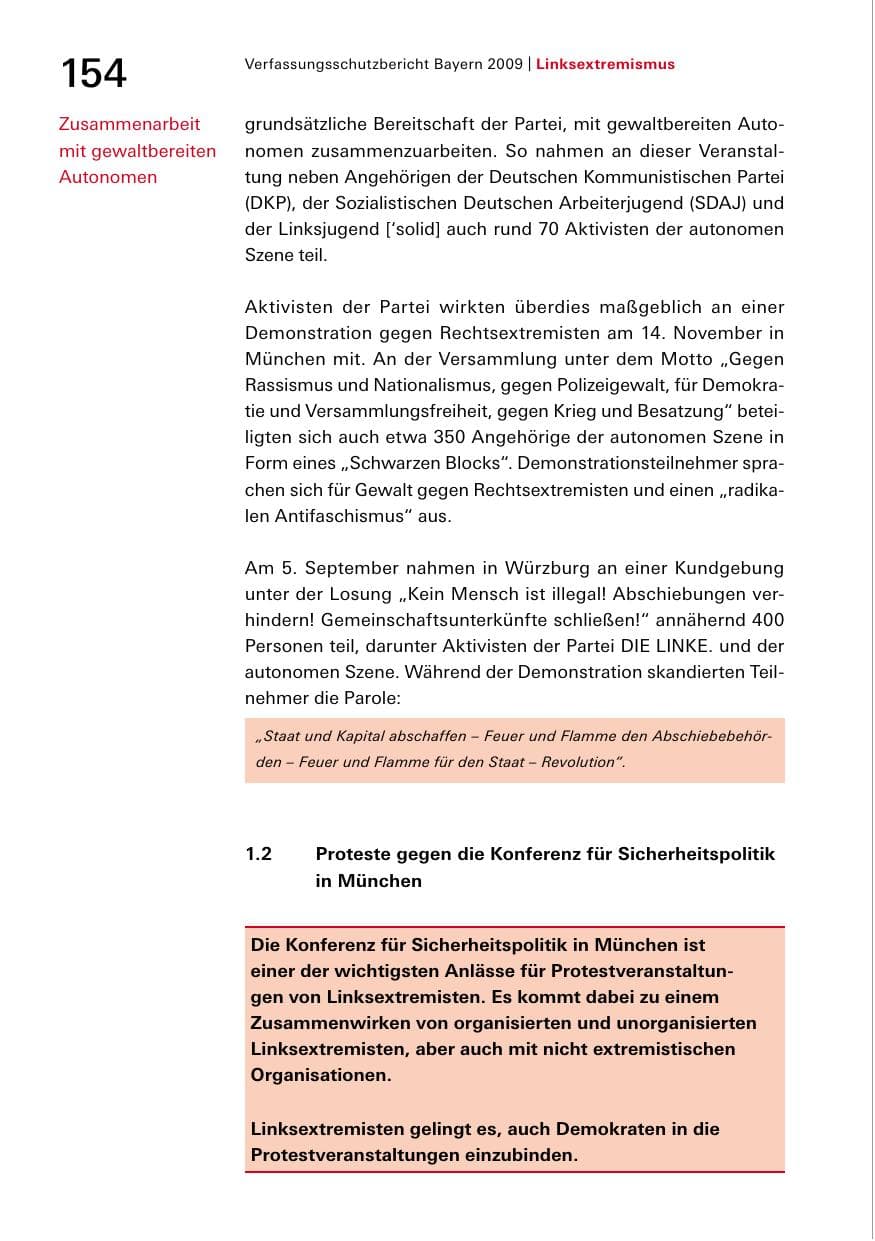 Seite 156 des Verfassungsschutzbericht 2009 Bayern
