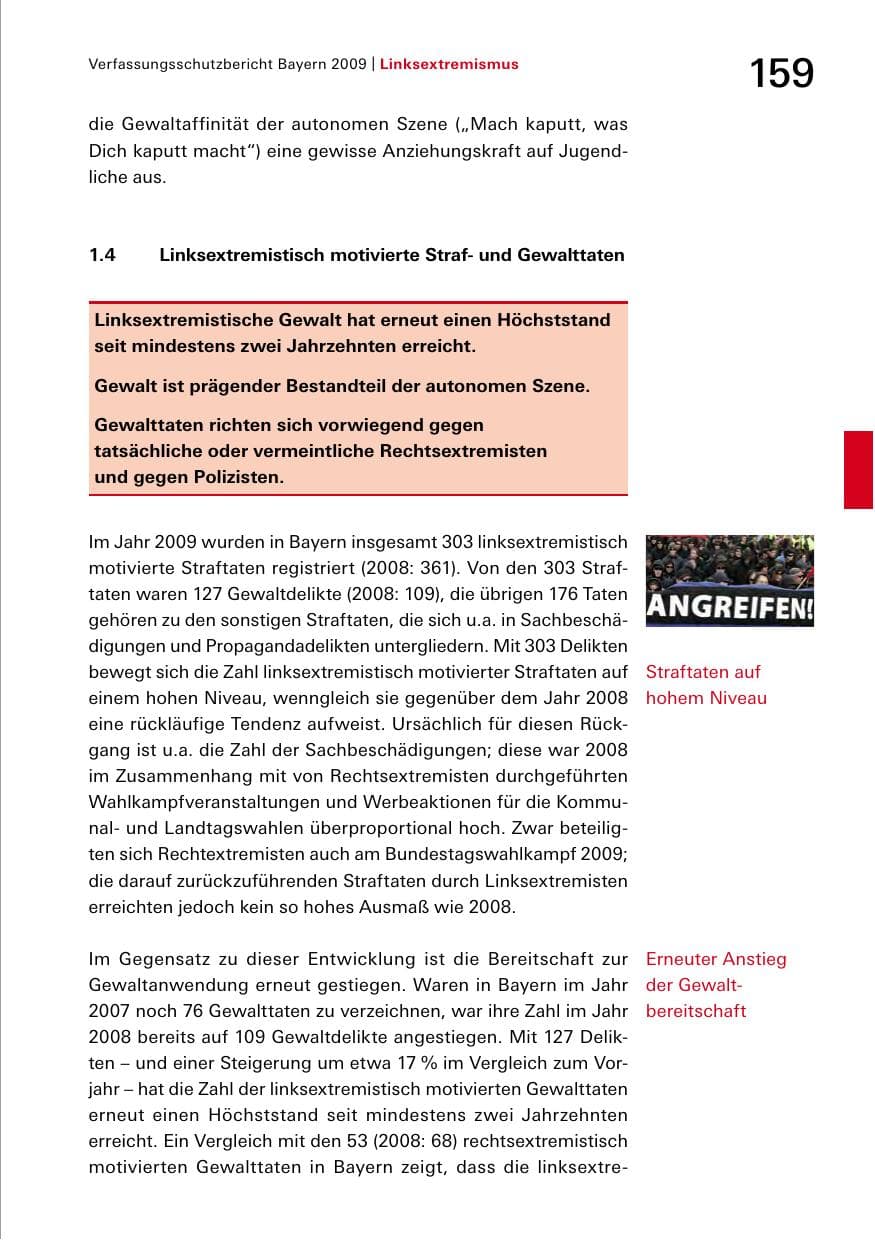 Seite 161 des Verfassungsschutzbericht 2009 Bayern