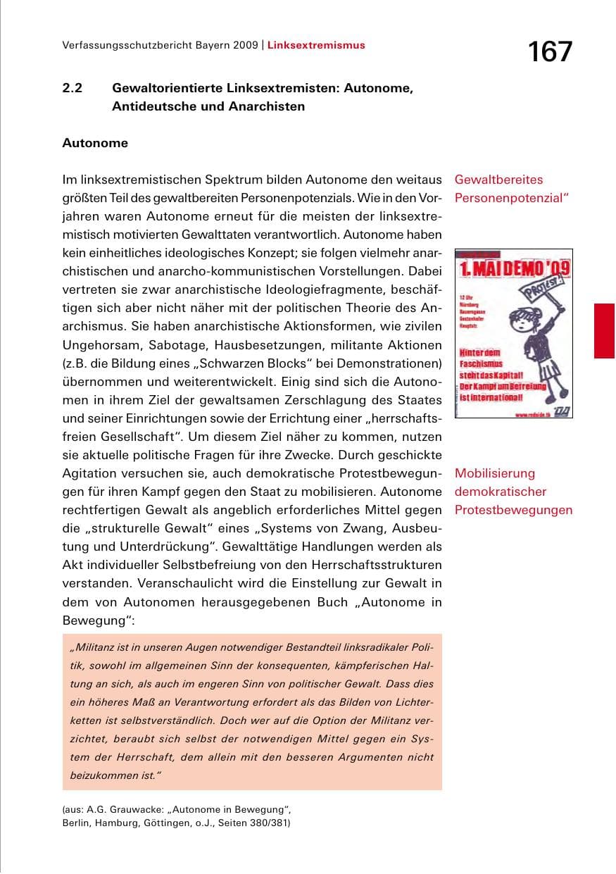 Seite 169 des Verfassungsschutzbericht 2009 Bayern