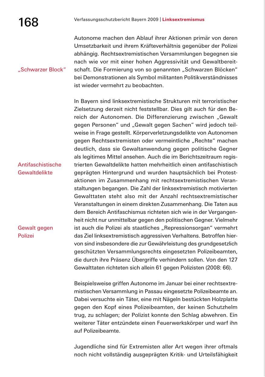 Seite 170 des Verfassungsschutzbericht 2009 Bayern
