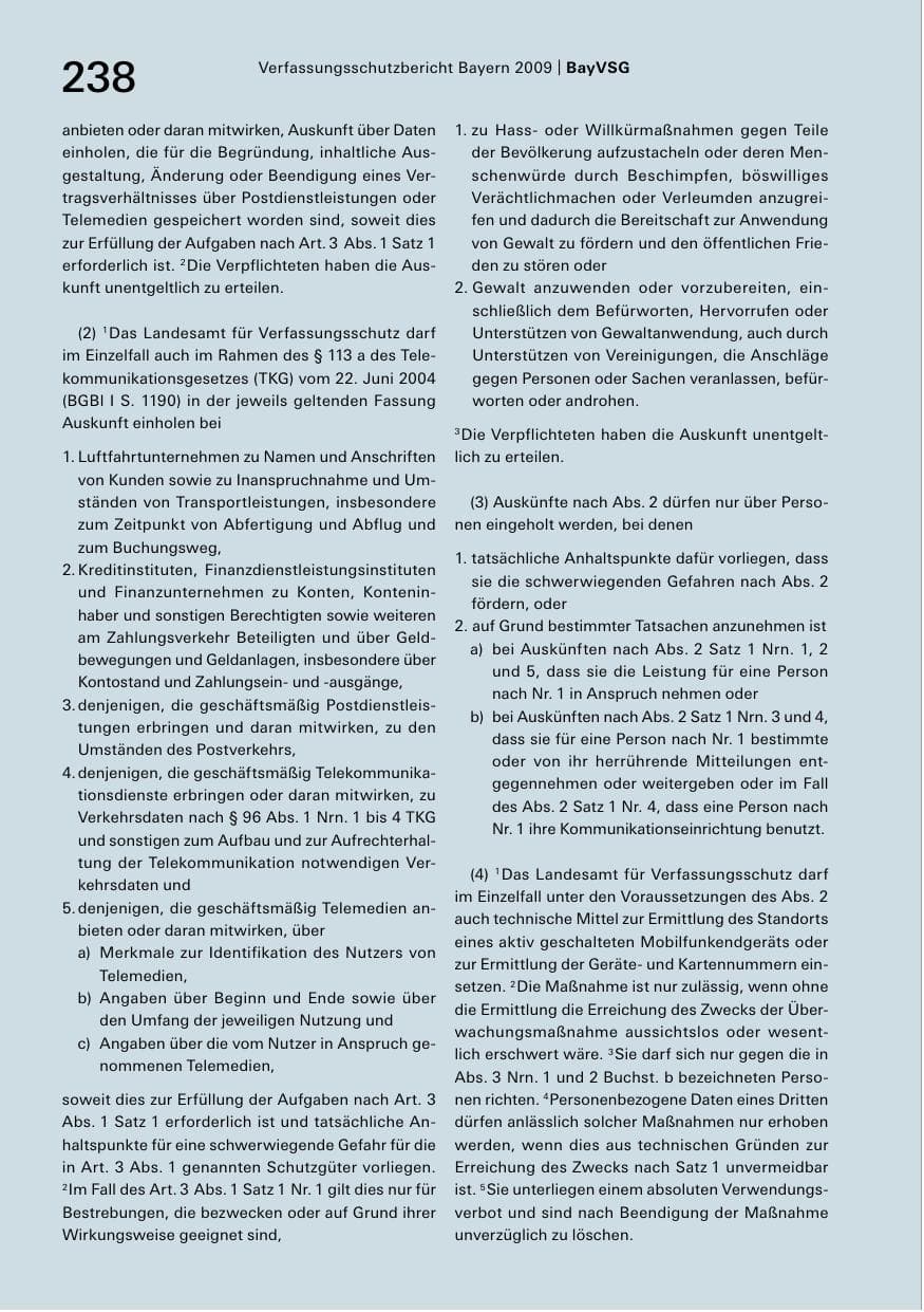 Seite 240 des Verfassungsschutzbericht 2009 Bayern