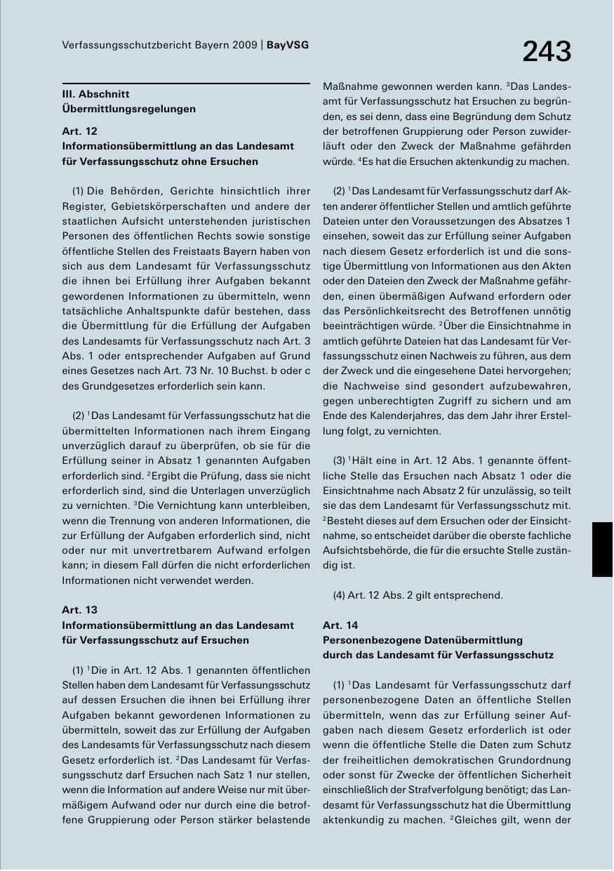 Seite 245 des Verfassungsschutzbericht 2009 Bayern