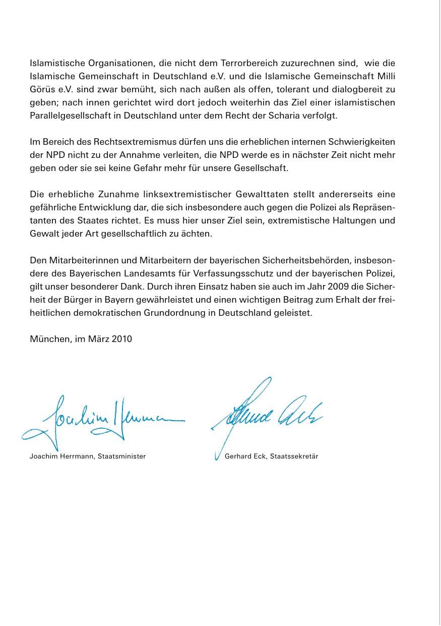 Seite 4 des Verfassungsschutzbericht 2009 Bayern
