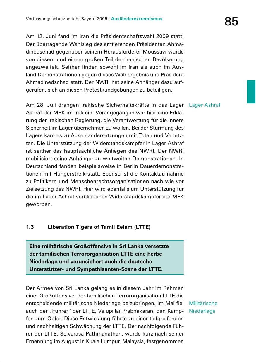 Seite 87 des Verfassungsschutzbericht 2009 Bayern