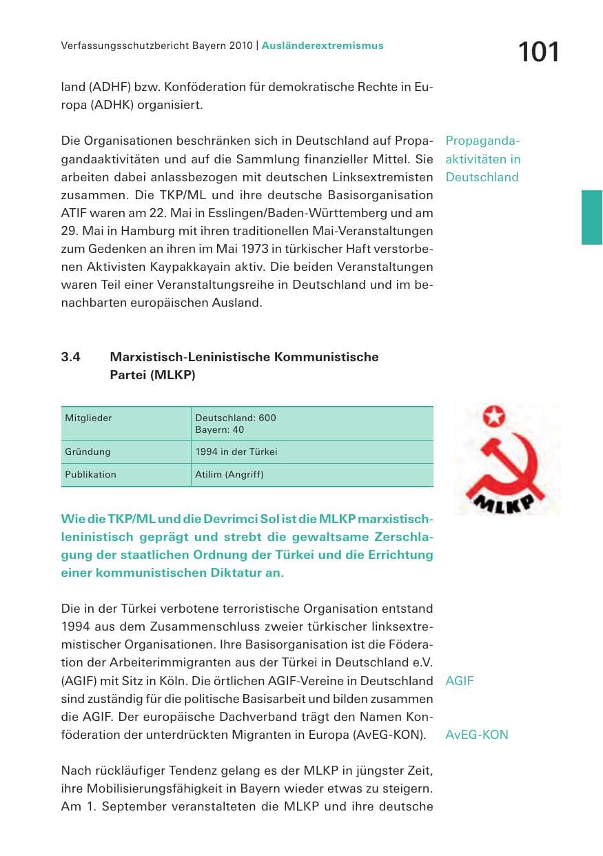 Seite 103 des Verfassungsschutzbericht 2010 Bayern