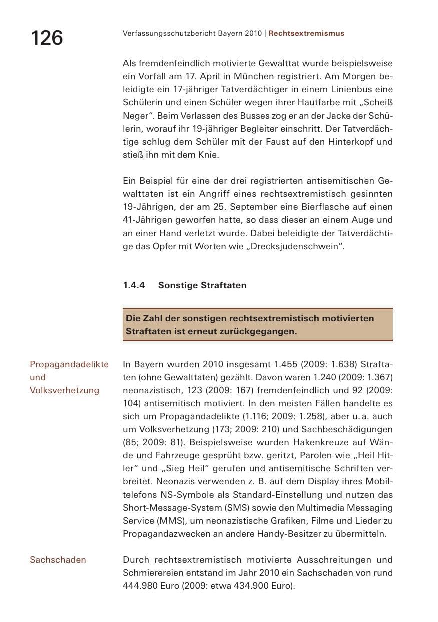 Seite 128 des Verfassungsschutzbericht 2010 Bayern