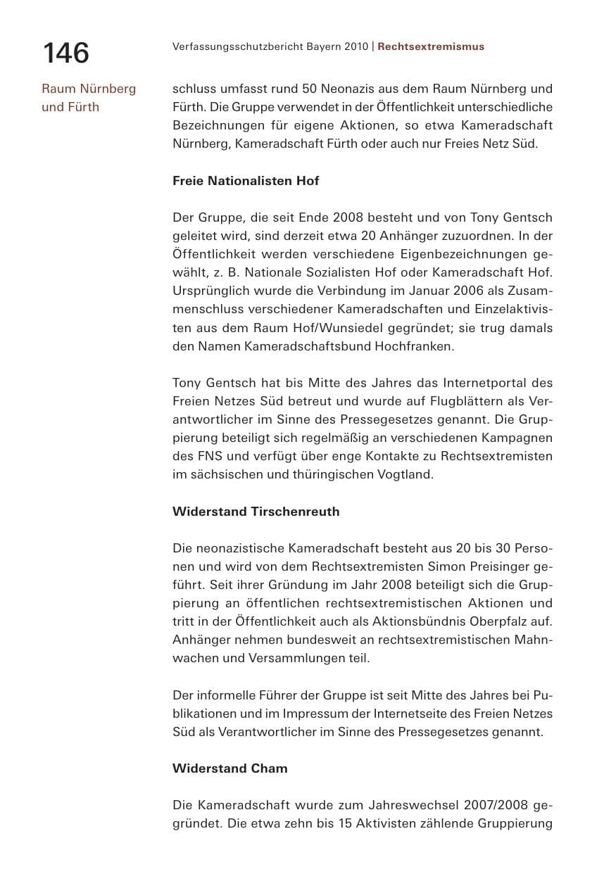 Seite 148 des Verfassungsschutzbericht 2010 Bayern