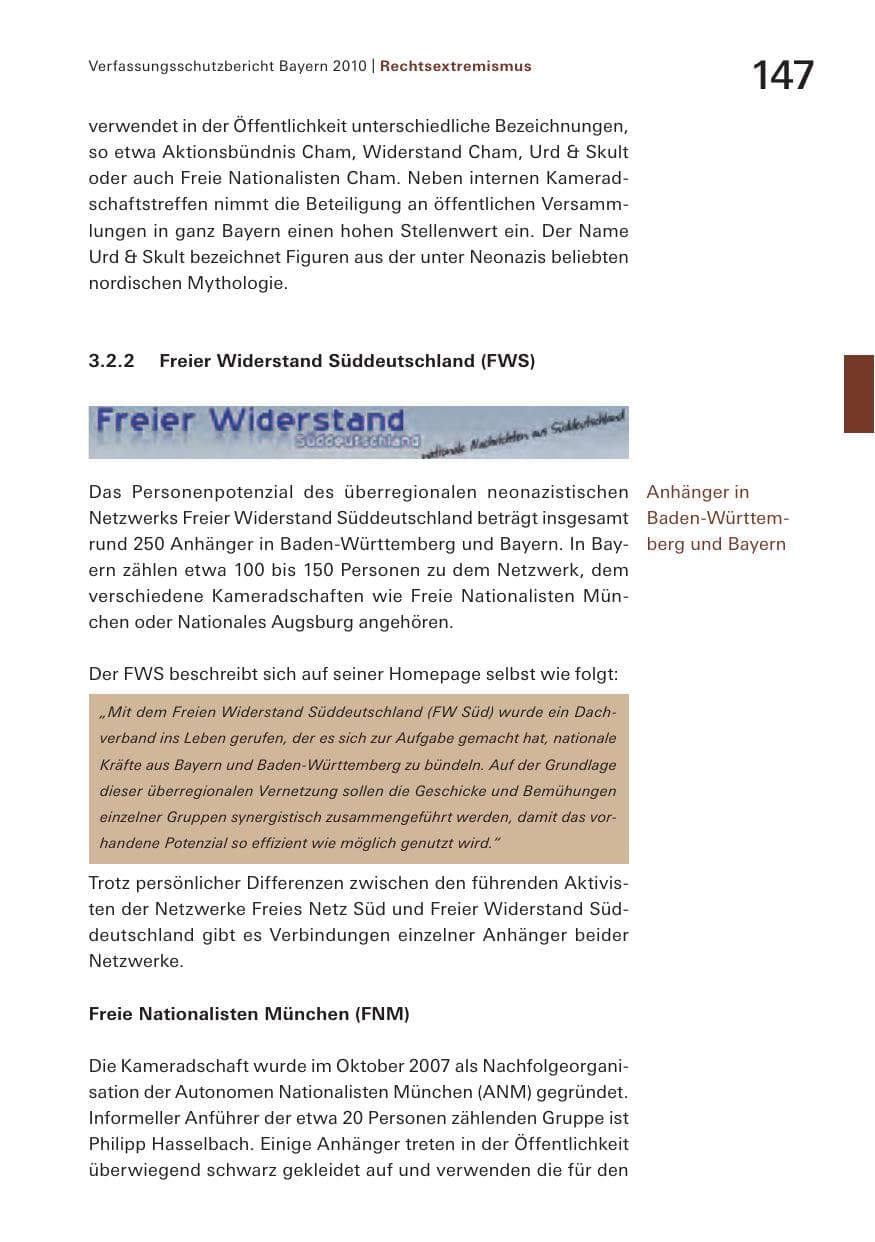 Seite 149 des Verfassungsschutzbericht 2010 Bayern