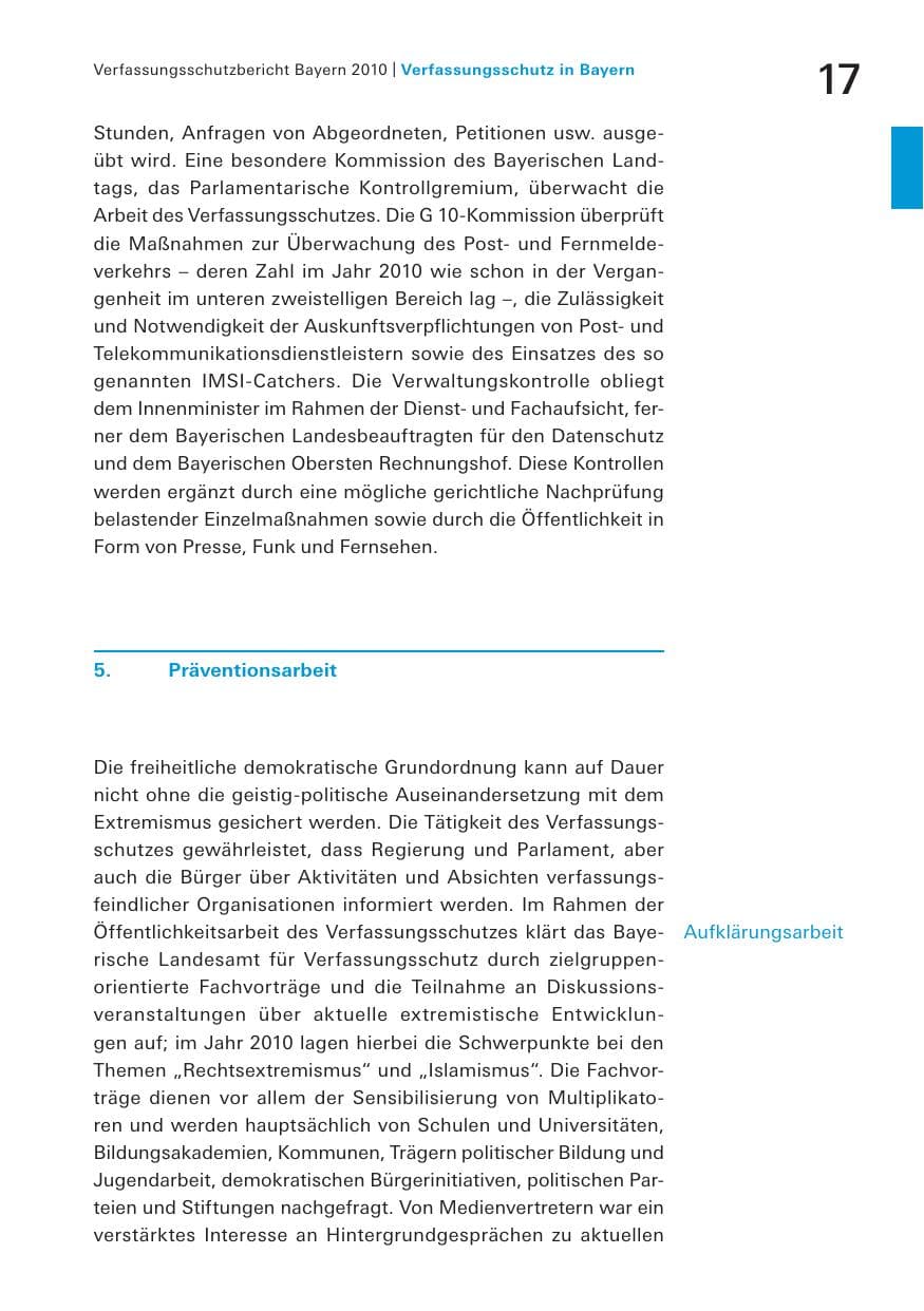 Seite 19 des Verfassungsschutzbericht 2010 Bayern