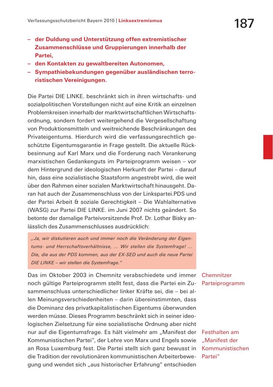 Seite 189 des Verfassungsschutzbericht 2010 Bayern