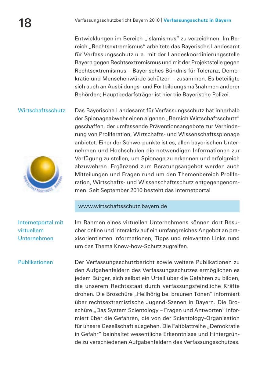 Seite 20 des Verfassungsschutzbericht 2010 Bayern