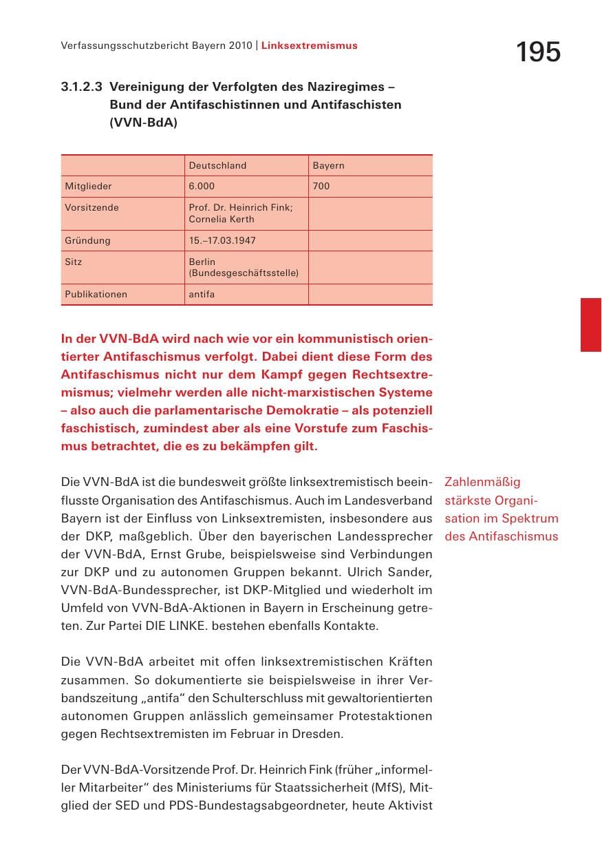 Seite 197 des Verfassungsschutzbericht 2010 Bayern