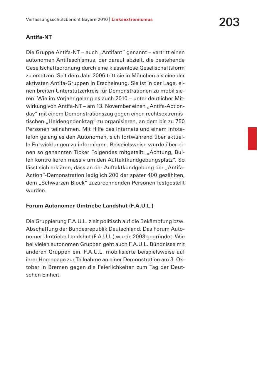 Seite 205 des Verfassungsschutzbericht 2010 Bayern