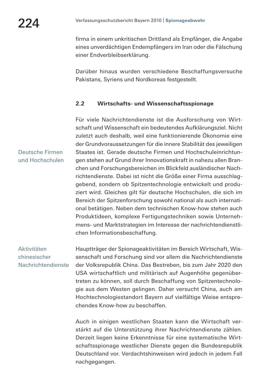Seite 226 des Verfassungsschutzbericht 2010 Bayern