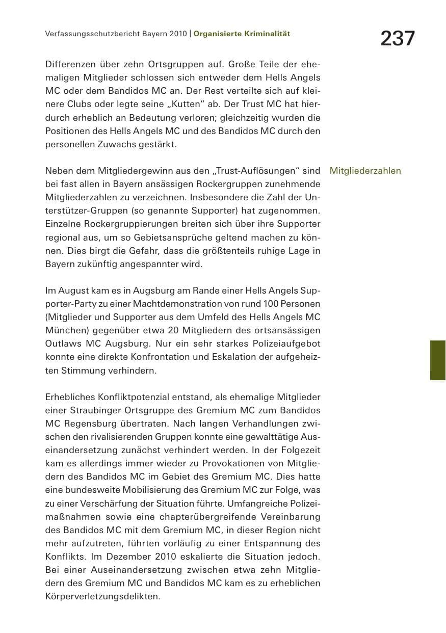 Seite 239 des Verfassungsschutzbericht 2010 Bayern