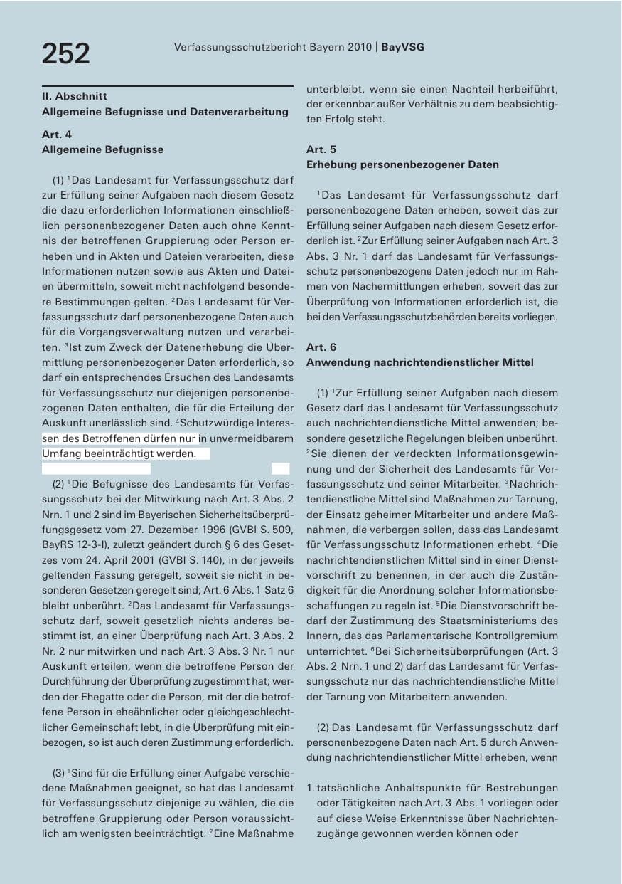 Seite 254 des Verfassungsschutzbericht 2010 Bayern