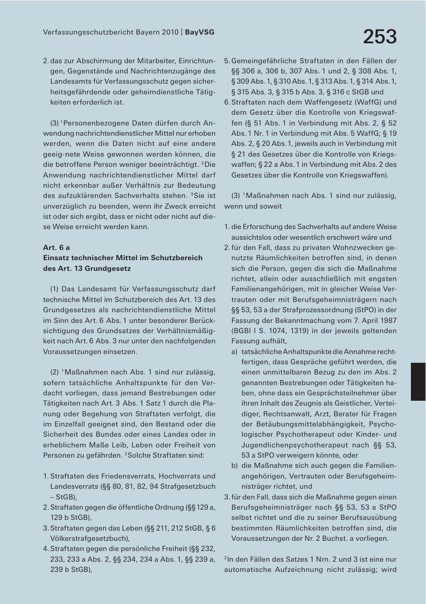 Seite 255 des Verfassungsschutzbericht 2010 Bayern